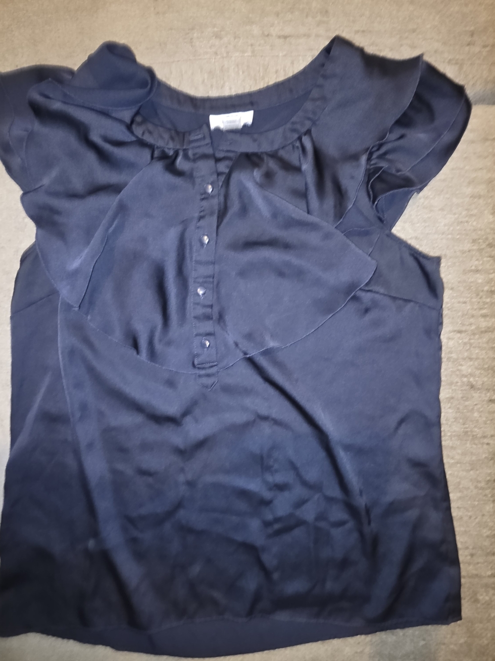 LOFT Navy Ruffle Front Cap-Sleeve Blouse Medium